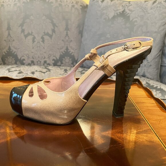 💯Authentic CHANEL Pink/Black Glitter Slingbacks - Size 37 - Picture 6 of 15